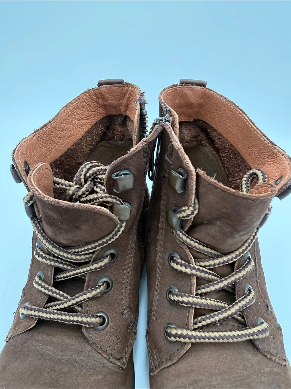 Steve Madden Brown Suede Lace-Up Ankle Boots women 6.5 Side Zip combat Y2K retro